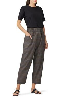 Sea New York Women's 0 Brown Plaid Rowan Track Pull On Wool Blend Pants S1-4